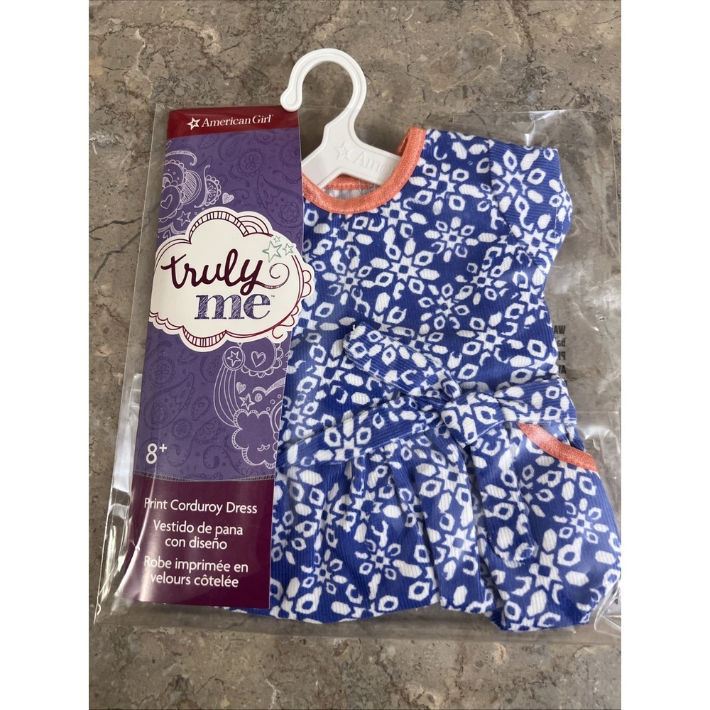 American Girl Truly Me Print Corduroy Dress In Bag 18" Dolls